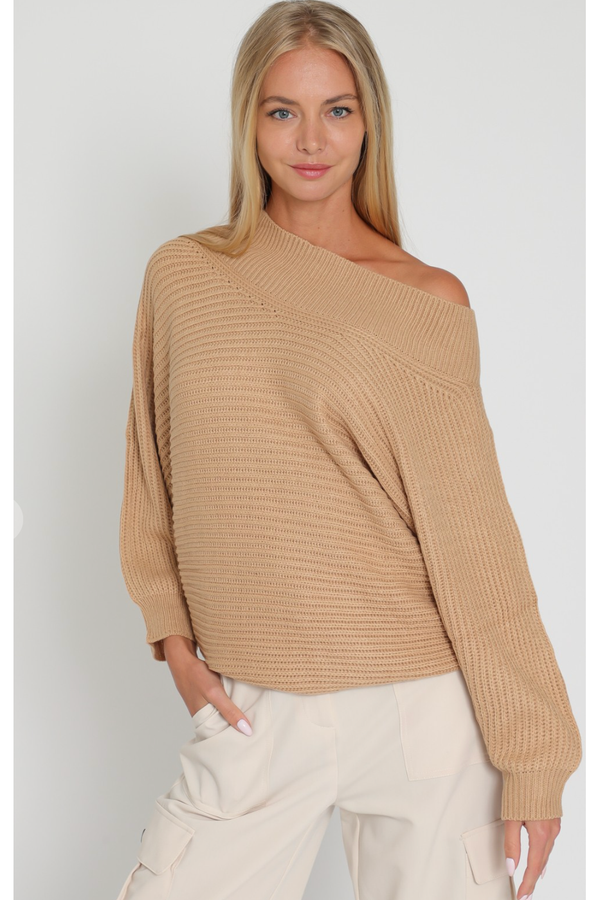 The Ally Off Shoulder Ribbed Knit Sweater