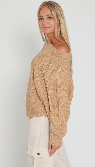 The Ally Off Shoulder Ribbed Knit Sweater
