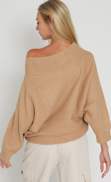 The Ally Off Shoulder Ribbed Knit Sweater