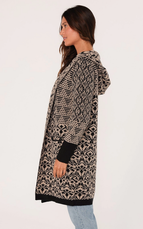 The Patchwork Taupe/Black Jacquard Hoodie Cardigan