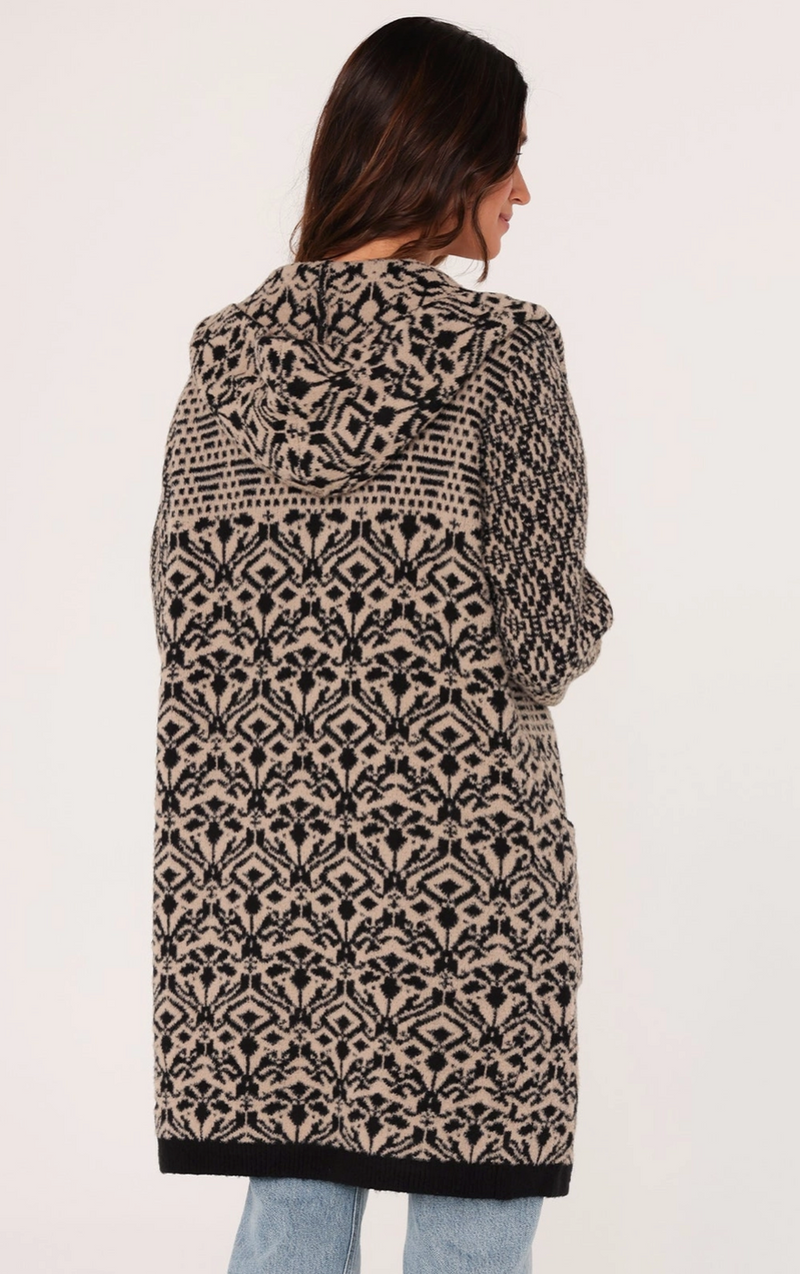 The Patchwork Taupe/Black Jacquard Hoodie Cardigan