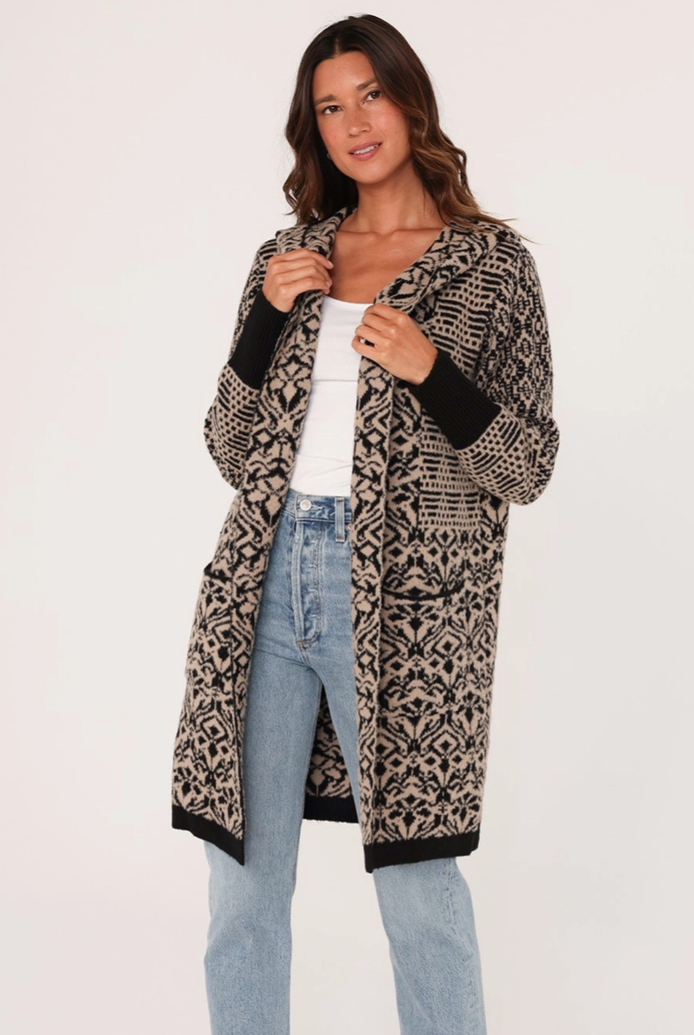 The Patchwork Taupe/Black Jacquard Hoodie Cardigan