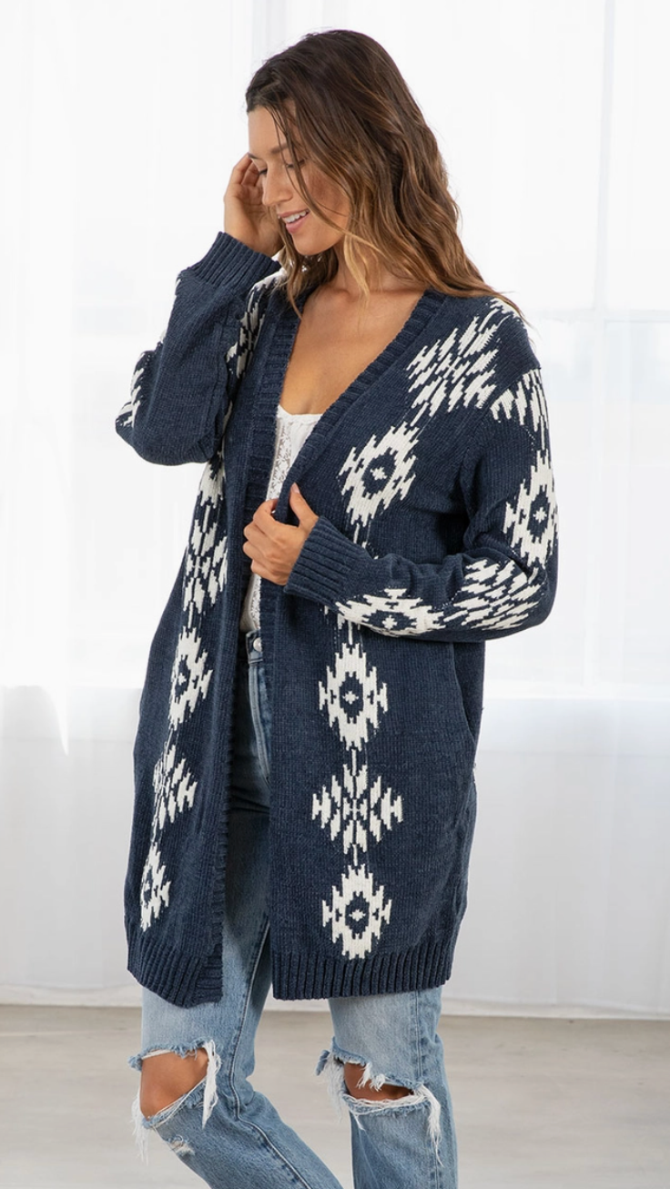 The Southwest Indigo/White Knit Cardigan Sweater