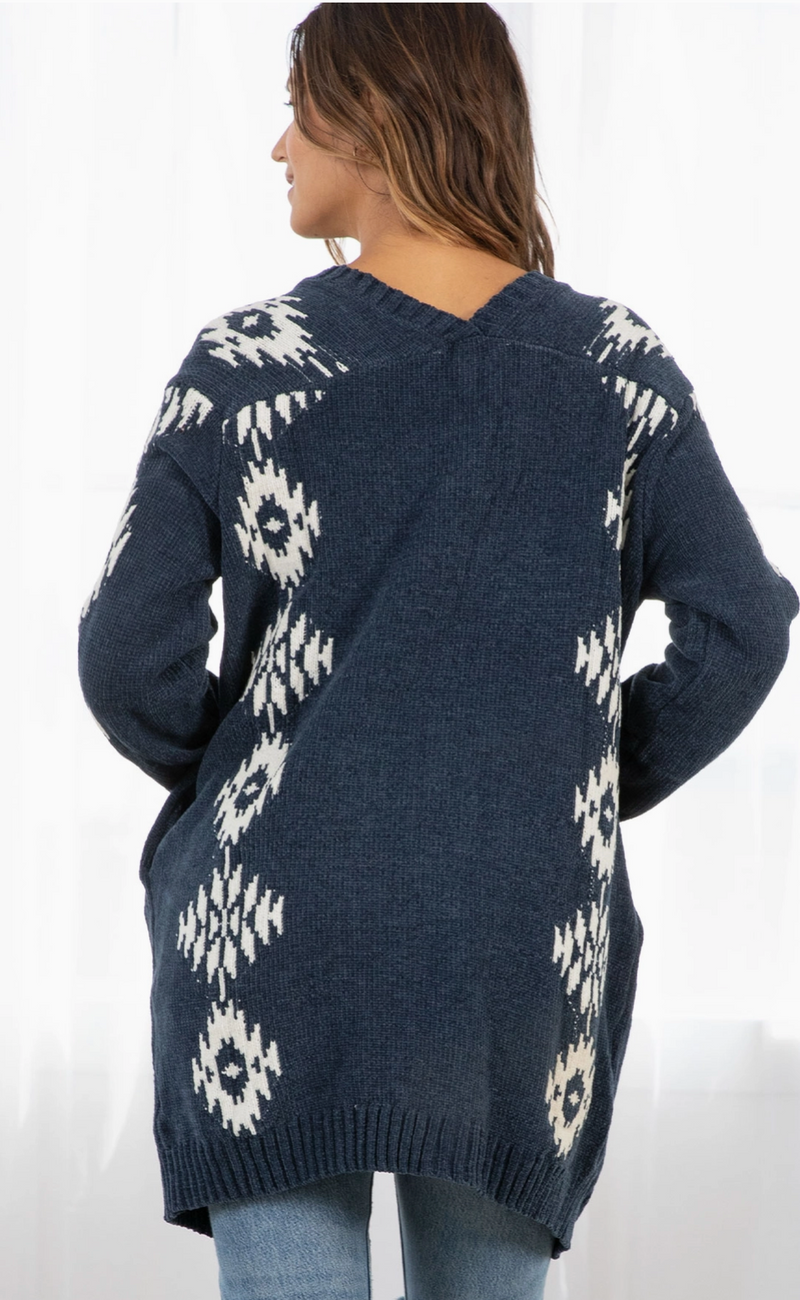 The Southwest Indigo/White Knit Cardigan Sweater
