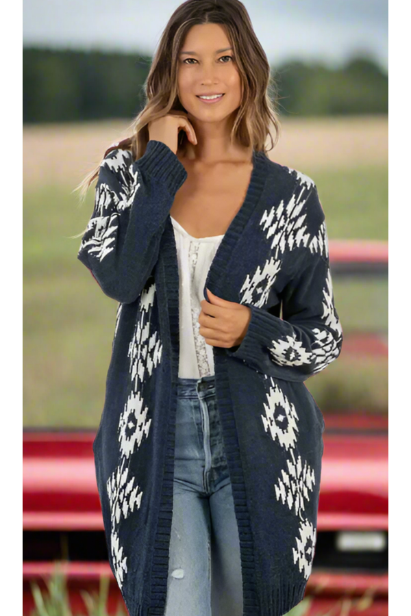 The Southwest Indigo/White Knit Cardigan Sweater