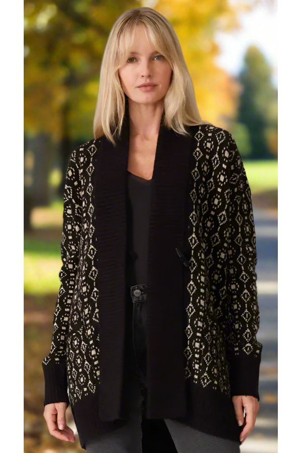 The Dayton Black/Cream Geo Print Knit Cardigan