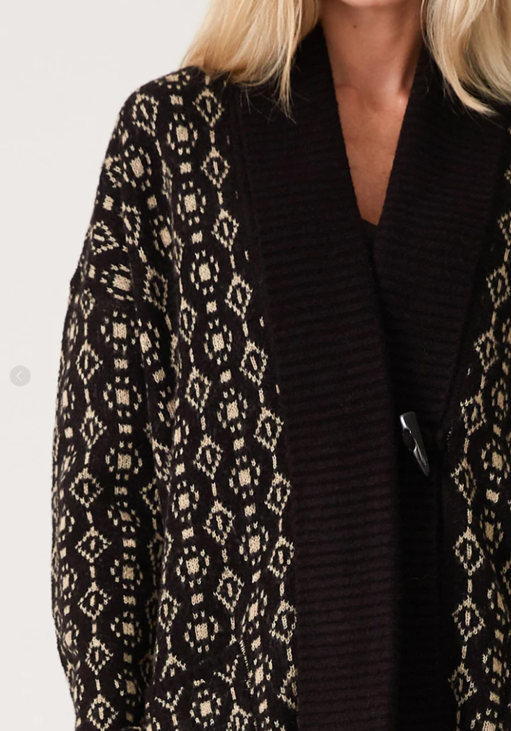 The Dayton Black/Cream Geo Print Knit Cardigan
