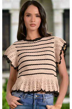 The Nina Natural/Black Ruffle Sweater Top