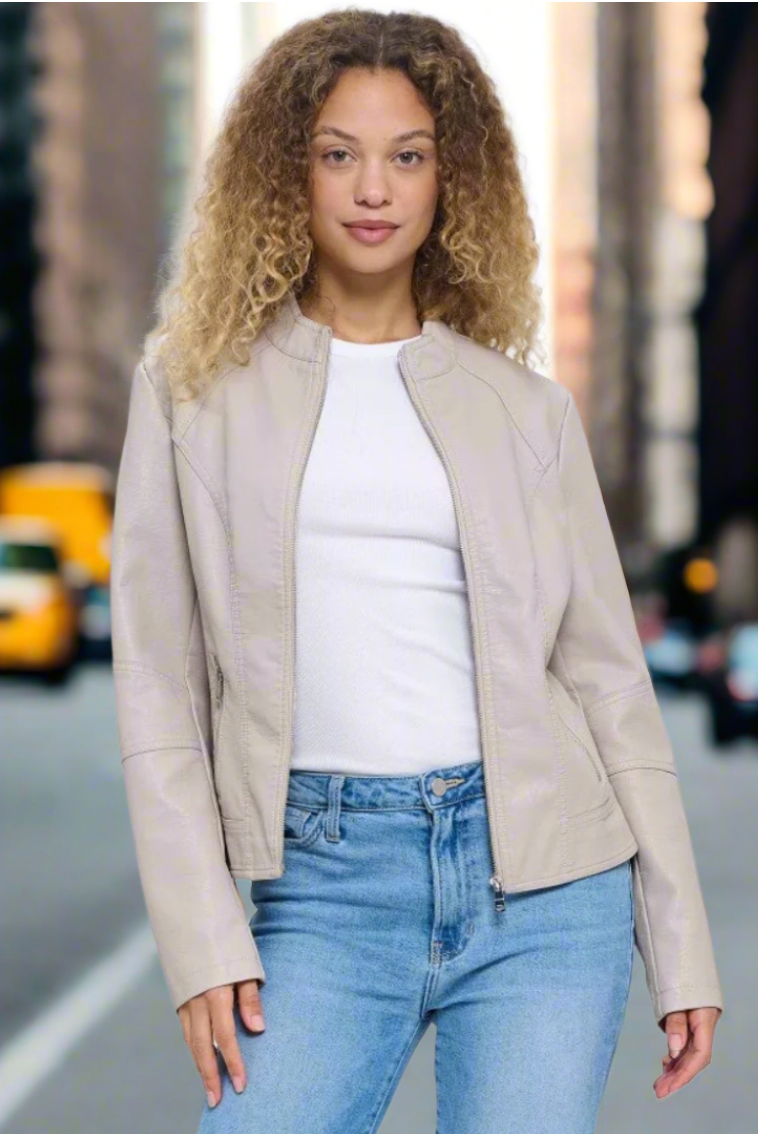 The Dean Cream Vegan Leather Jacket