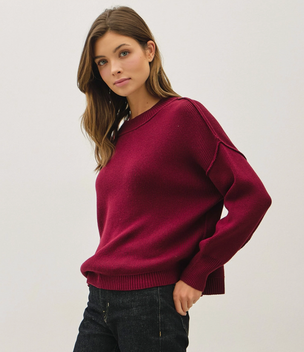 The Britt Burgundy Raw Seam Sweater