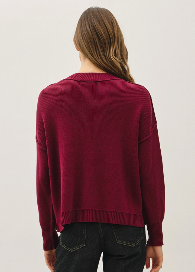 The Britt Burgundy Raw Seam Sweater