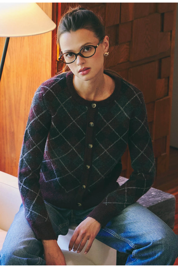 The Oxford Burgundy Multi Argyle Cardigan