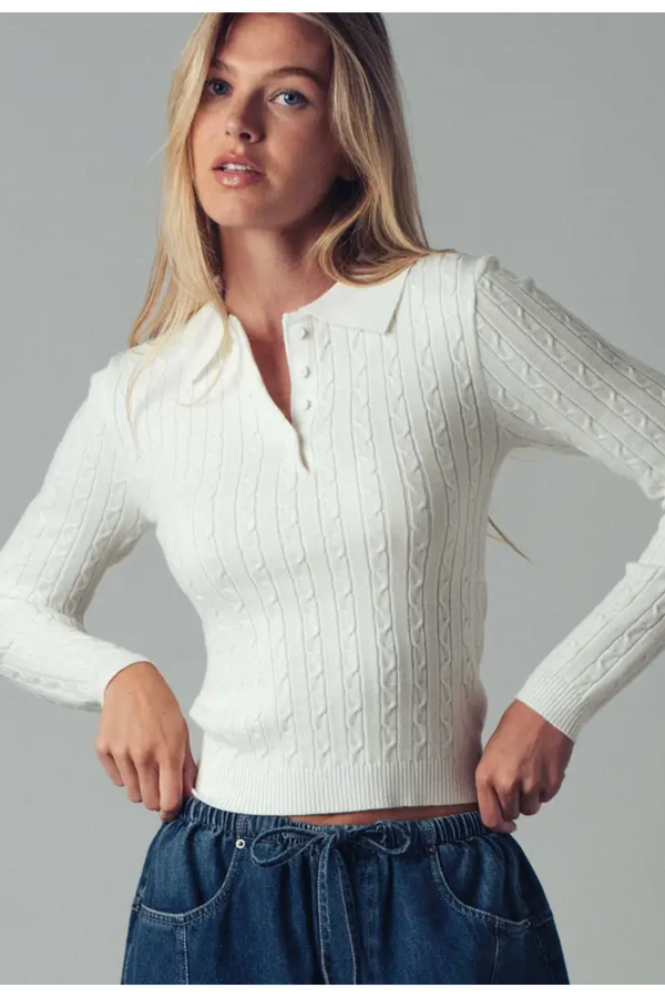The Penn Ivory Knit Polo Top