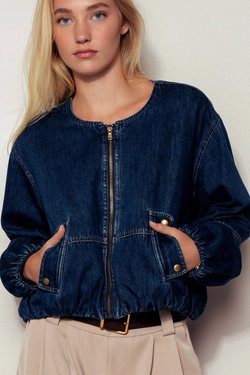 The  Harlow Dark Denim Bomber Jacket
