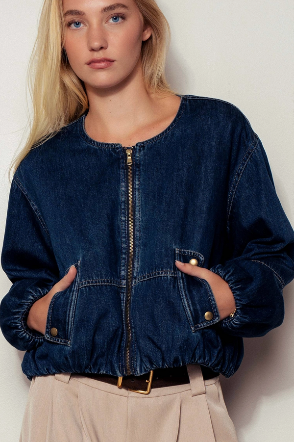 The  Harlow Dark Denim Bomber Jacket