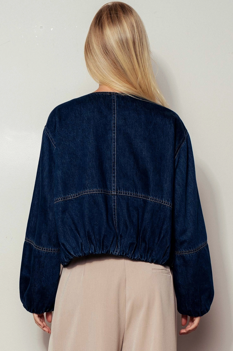 The  Harlow Dark Denim Bomber Jacket