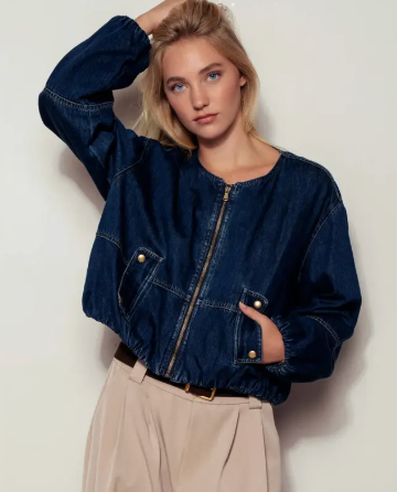 The  Harlow Dark Denim Bomber Jacket