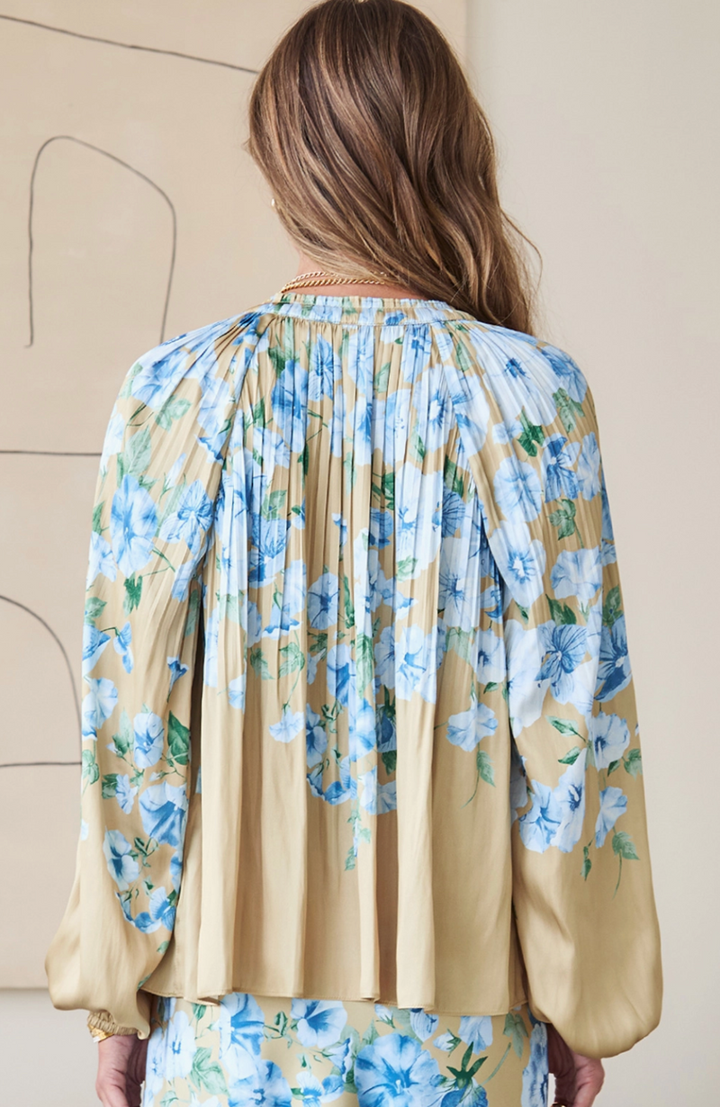 The Meadow Camel/Blue Floral Print Top