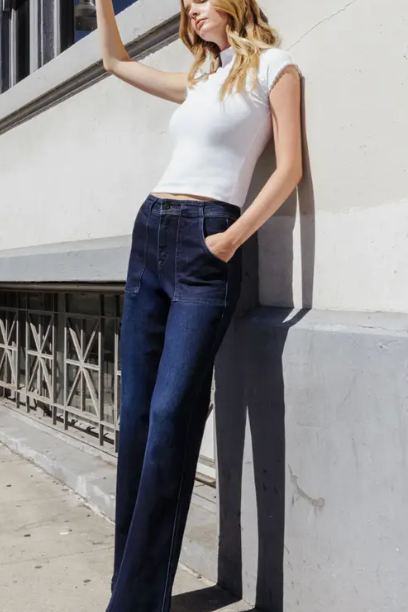 The Cheryl Dark Wash High Rise Pocket Front Stretch Jeans