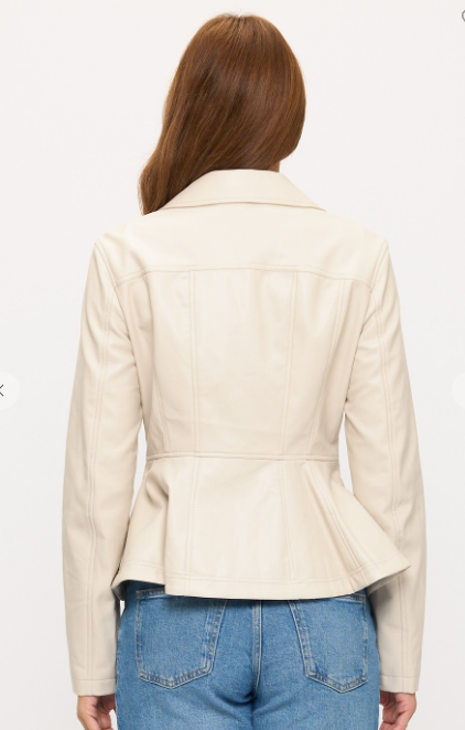 The Sloane Cream Vegan Leather Peplum Jacket