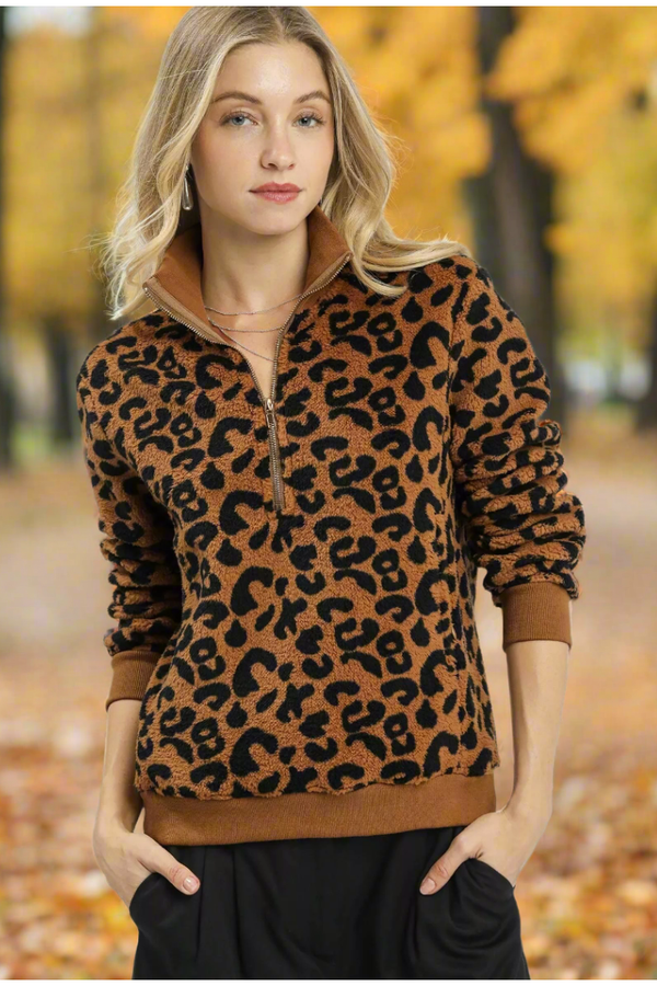 Weekly Deal The Leopard Print Half-Zip Sweatshirt