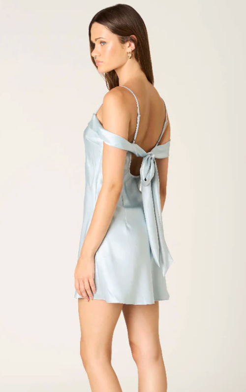 The Aries Ice Blue Satin Mini Dress