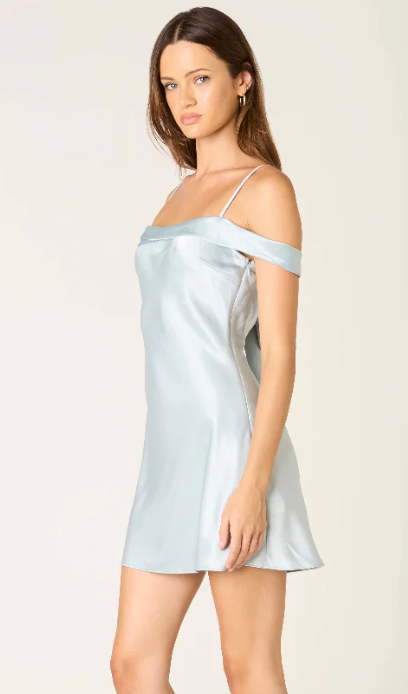 The Aries Ice Blue Satin Mini Dress