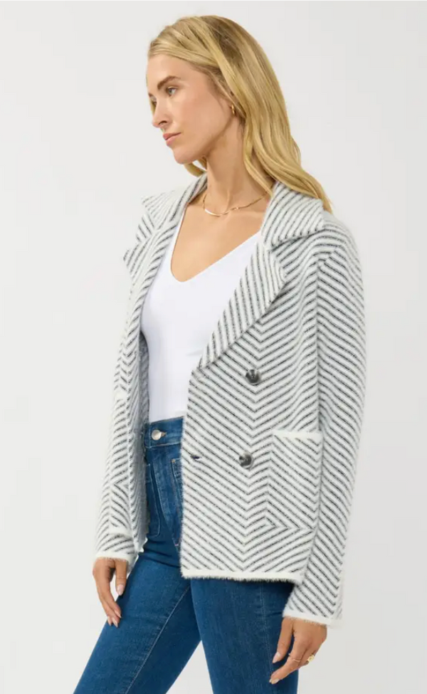 The Cotswolds White/Black Chevron Sweater Jacket