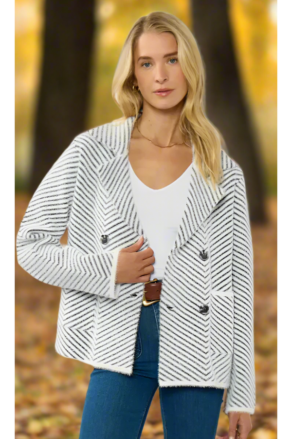 The Cotswolds White/Black Chevron Sweater Jacket