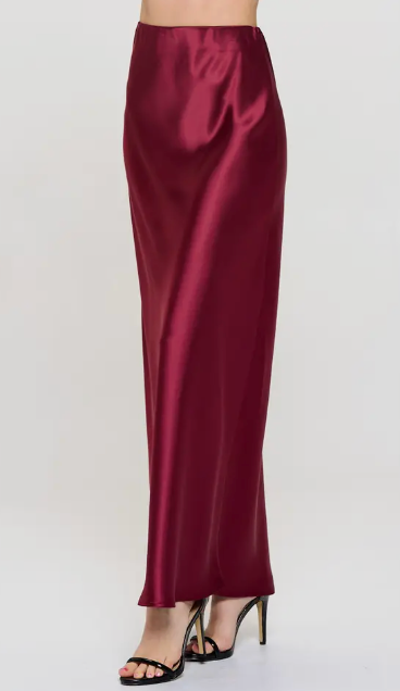The Martina Burgundy Satin Maxi Skirt