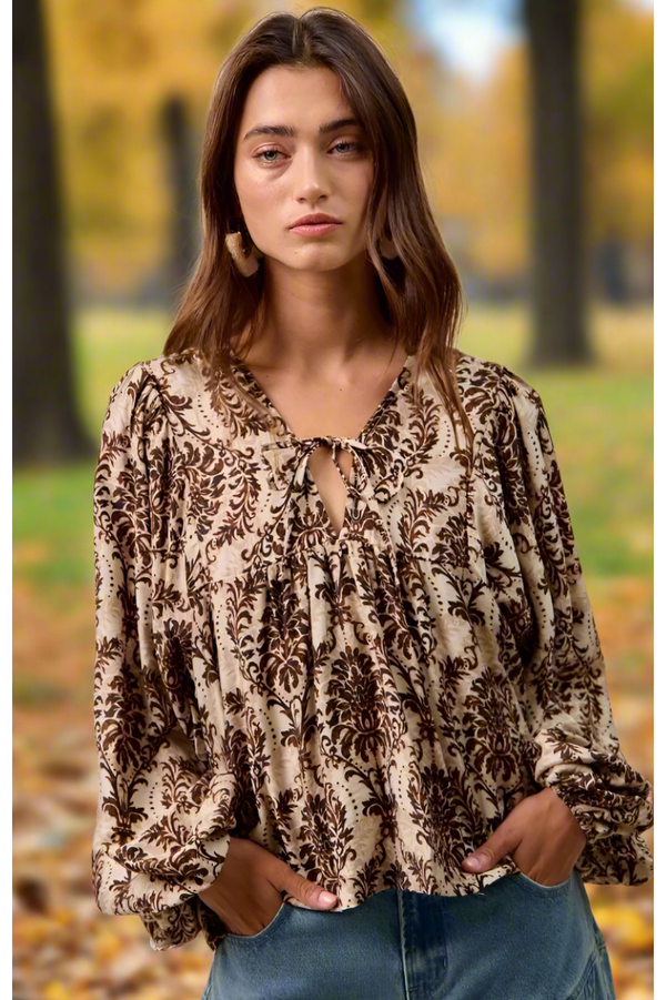 Weekly Deal The Austin Brown Paisley Print Boho Top