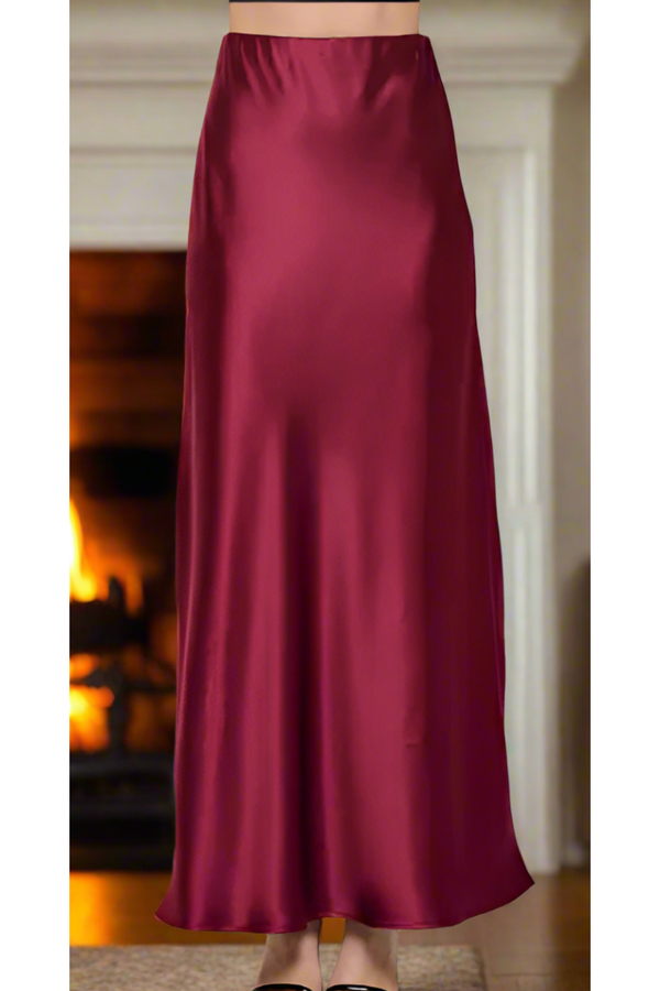 The Martina Burgundy Satin Maxi Skirt