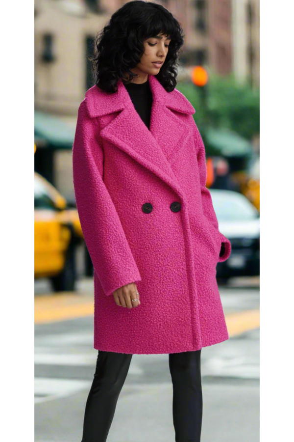 The Katie Hot Pink Double Breasted Boucle Coat