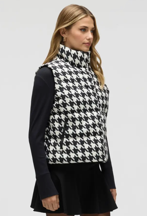 The Newport Black/White Houndstooth Puffer Vest
