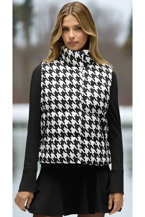 The Newport Black/White Houndstooth Puffer Vest