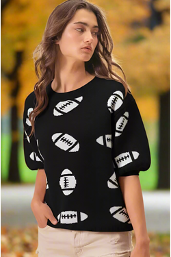 Weekly Deal The Football Pattern Black/White Short Sleeve Sweater