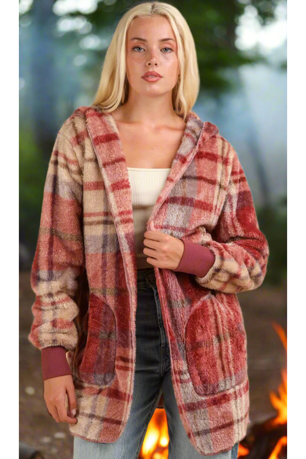 Weekly Deal The Fireside Brick Red Fuzzy Hooded Jacket