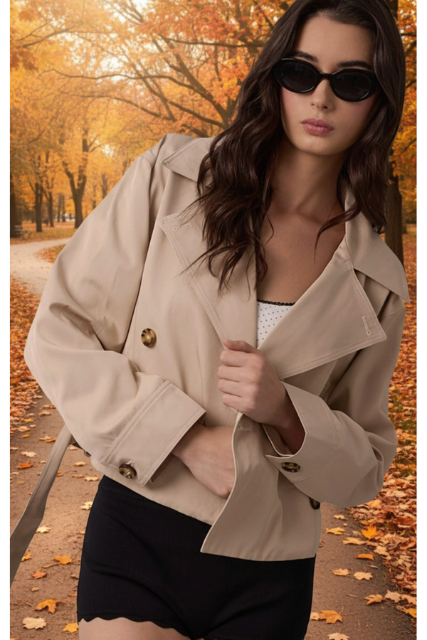 The Oslo Camel Cropped Belted Trench Jacket