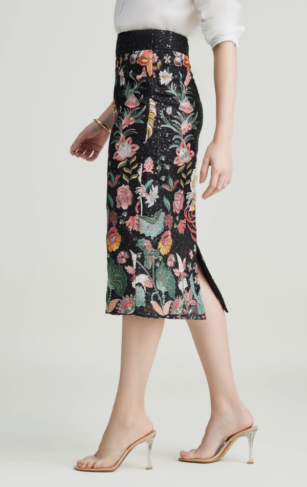 The Katana Black Multi Embellished Midi Skirt