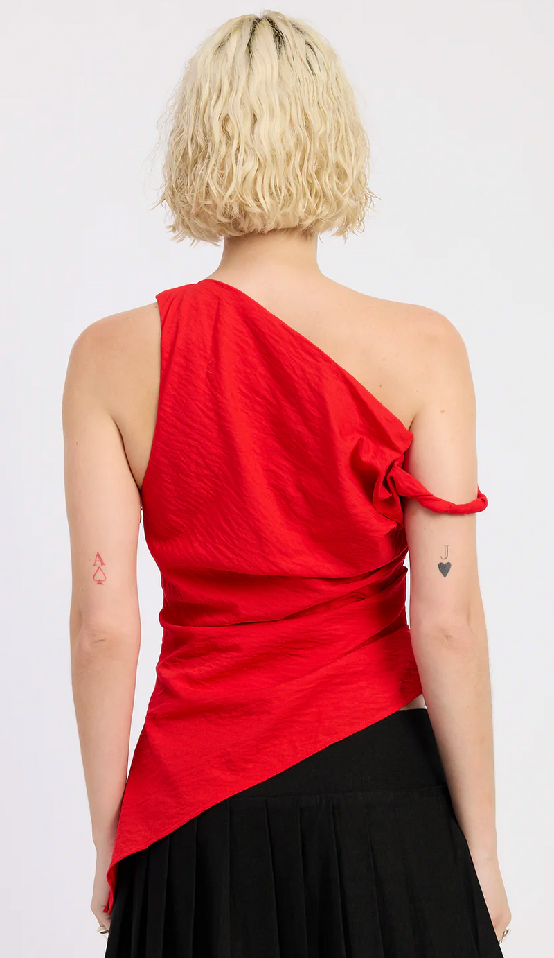 The Abbie Red Off Shoulder Asymmetrical Top