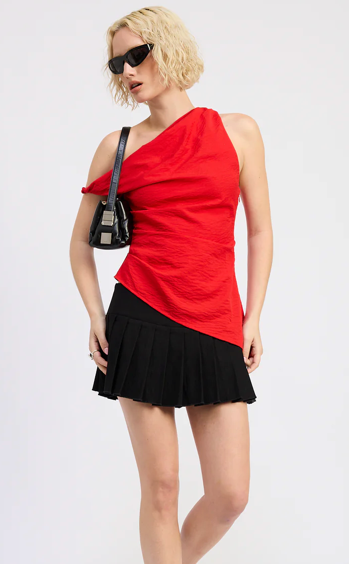 The Abbie Red Off Shoulder Asymmetrical Top