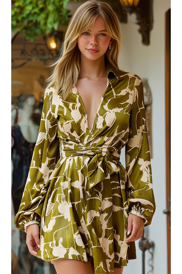 The Hazel Olive/Beige Print Dress