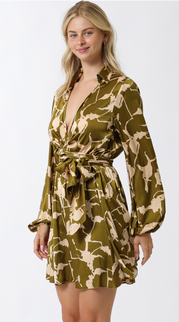 The Hazel Olive/Beige Print Dress