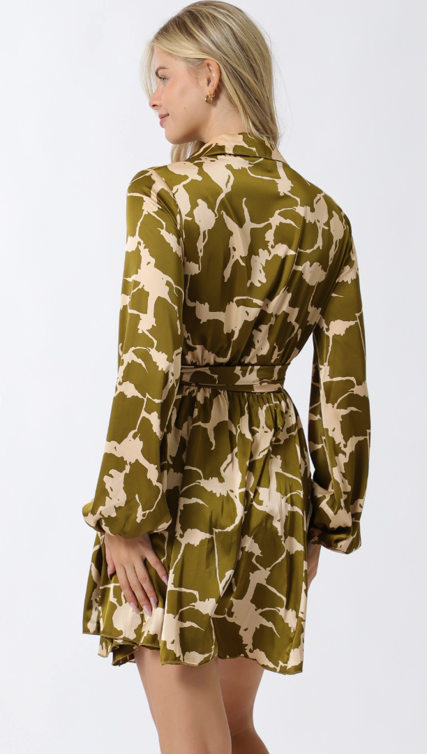 The Hazel Olive/Beige Print Dress