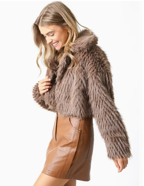 The Tahoe Brown Faux Fur Cropped Jacket
