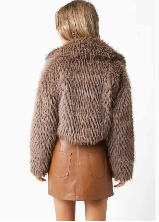 The Tahoe Brown Faux Fur Cropped Jacket