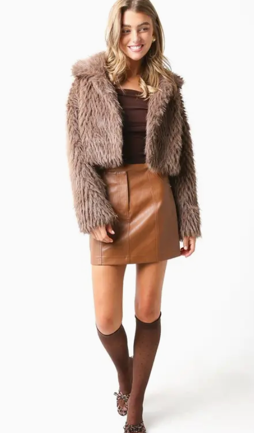 The Tahoe Brown Faux Fur Cropped Jacket