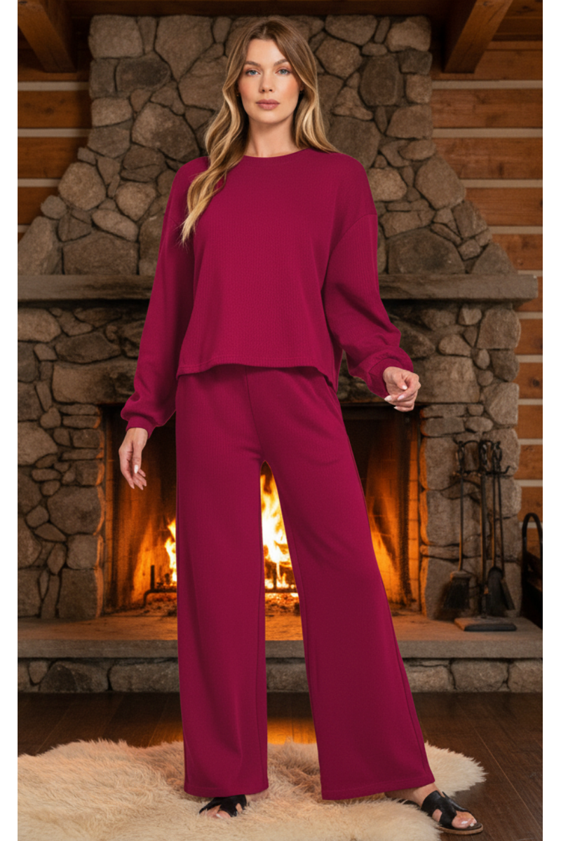 Weekly Deal The Replay Two Piece Burgundy French Rib Pullover and Pant Set