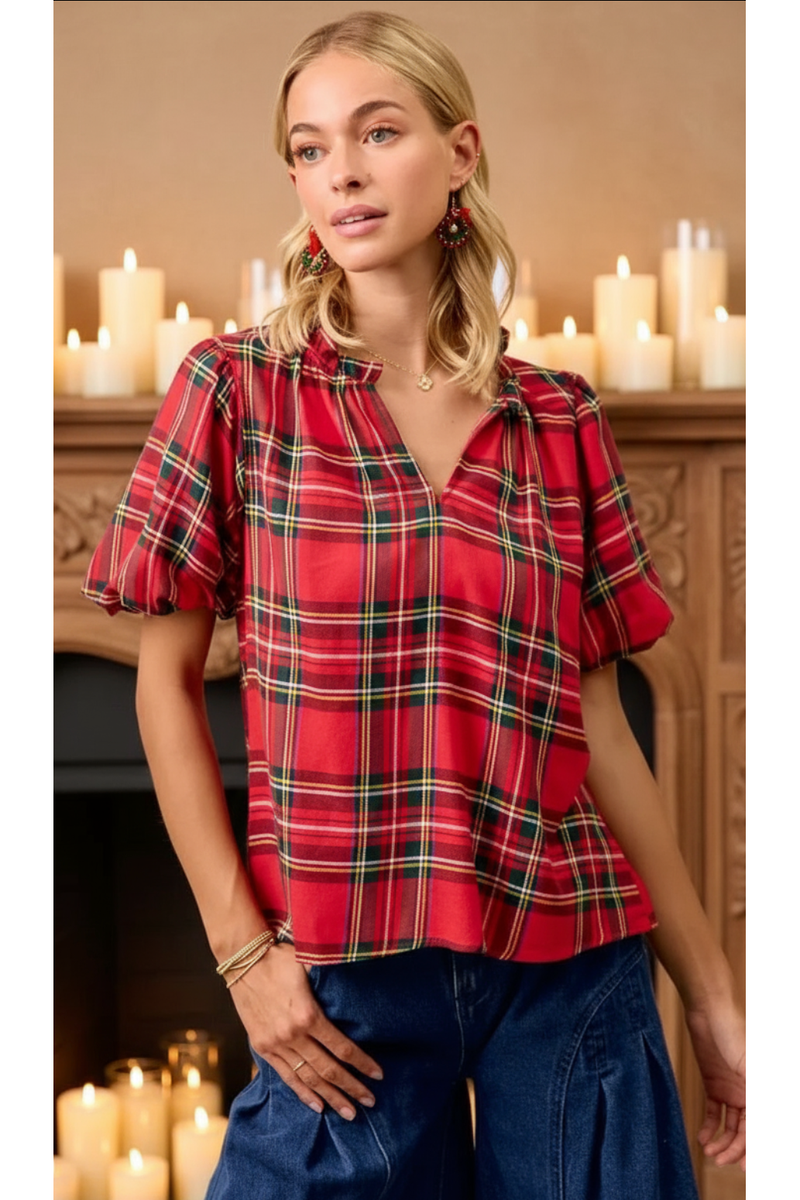 Weekly Deal The Martha Red Plaid Short Sleeve Top