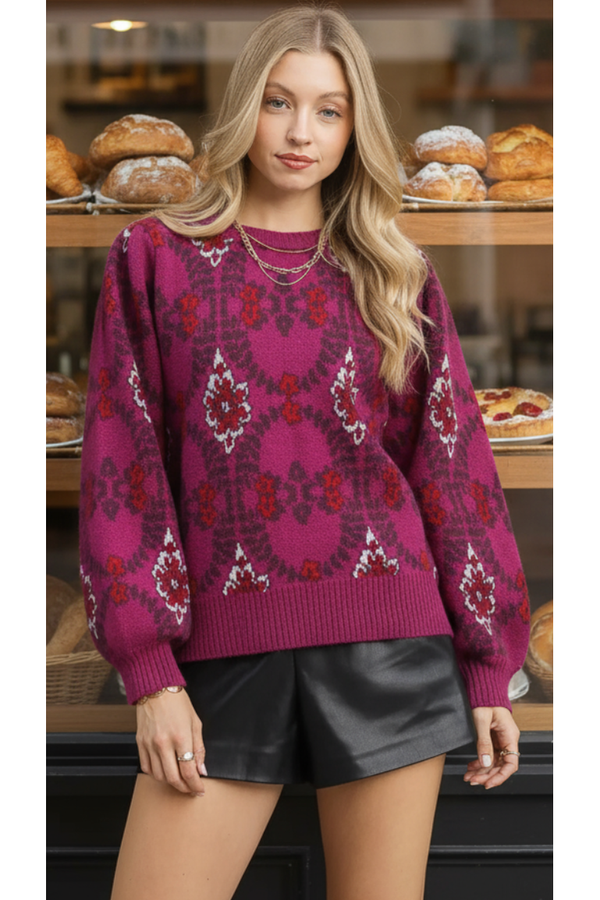 Weekly Deal The Ellery Berry Jacquard Print Sweater